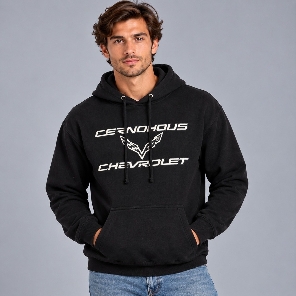 J America Cernohous Chevrolet Corvette Embroidered Black Hoodie XL